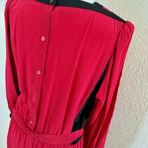 Vintage Horchow Sz 12 Dress 100% Silk Red With Black Accents Drop Waist Sh Pads - Picture 11 of 16